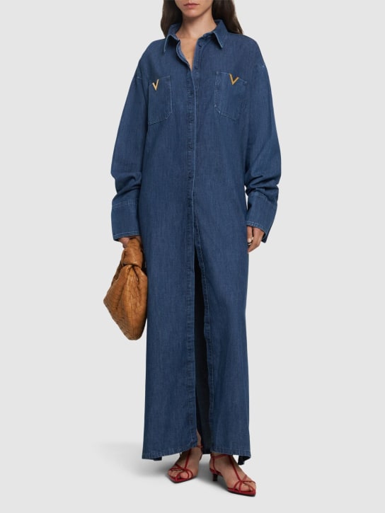 Valentino: Vestido camisero largo de cambray - Azul - women_1 | Luisa Via Roma