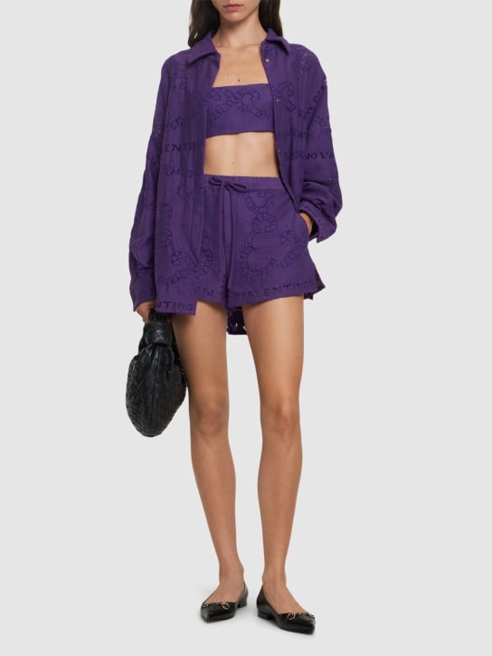 Valentino: Cotton guipure lace mini shorts - Purple - women_1 | Luisa Via Roma
