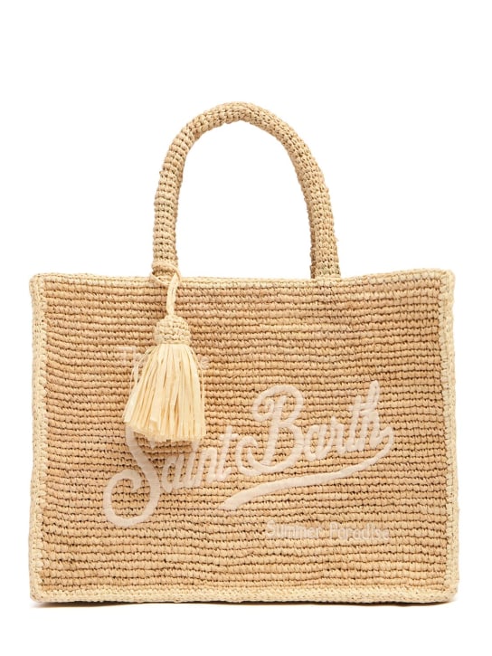 Mc2 Saint Barth: Logo embroidery straw handbag - Bej/Beyaz - kids-girls_0 | Luisa Via Roma
