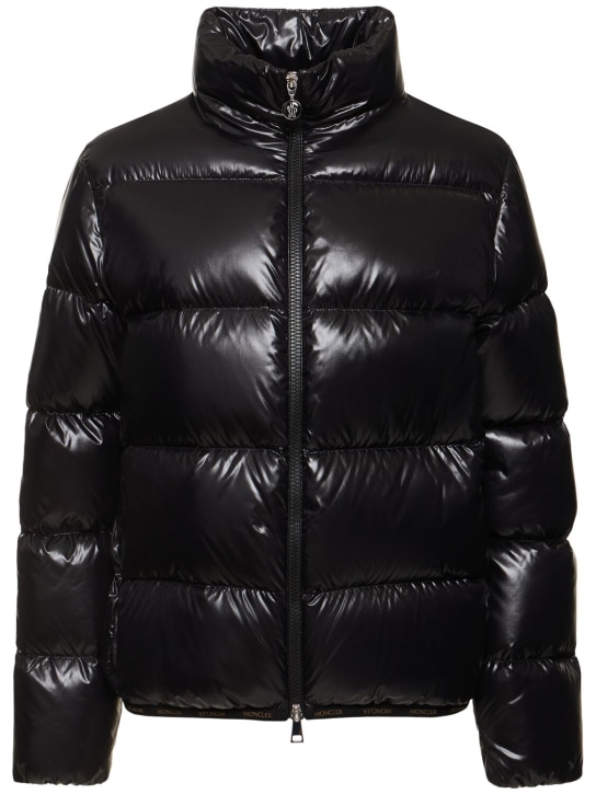 Moncler: Abbadia nylon laqué down jacket - 黑色 - women_0 | Luisa Via Roma