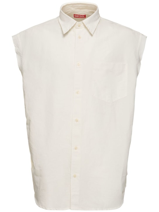 Diesel: S-Simens sleeveless cotton & linen shirt - White - men_0 | Luisa Via Roma