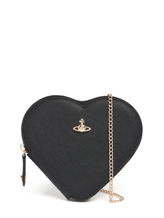 Vivienne Westwood: Sac porté épaule en cuir saffiano New Heart - Noir - women_0 | Luisa Via Roma