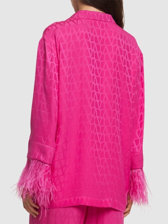 Valentino: Logo jacquard silk shirt w/feathers - Pink - women_2 | Luisa Via Roma