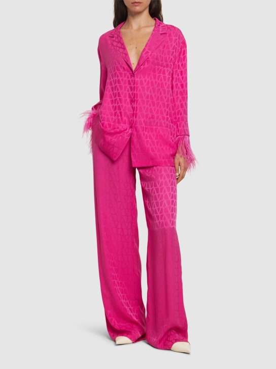 Valentino: Camicia in seta jacquard con piume - Pink - women_1 | Luisa Via Roma