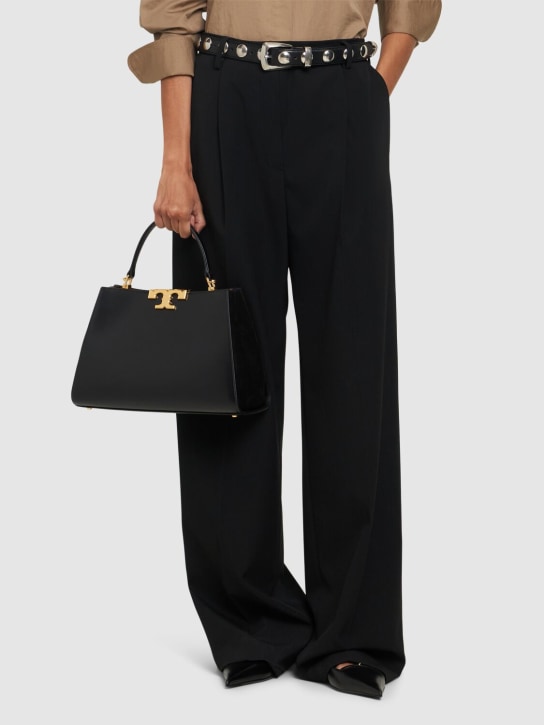 Tory Burch: Eleanor satchel leather tote bag - Black - women_1 | Luisa Via Roma