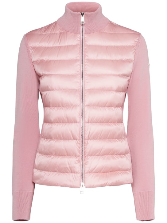 Moncler: Padded wool blend down cardigan - Pink - women_0 | Luisa Via Roma