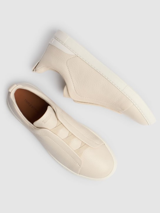 Zegna: Triple Stitch leather low-top sneakers - Off-White - men_1 | Luisa Via Roma