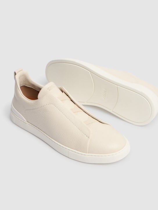 Zegna: Triple Stitch leather low-top sneakers - Off-White - men_2 | Luisa Via Roma