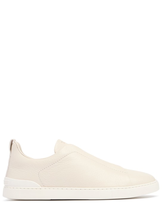 Zegna: Triple Stitch leather low-top sneakers - Off-White - men_0 | Luisa Via Roma