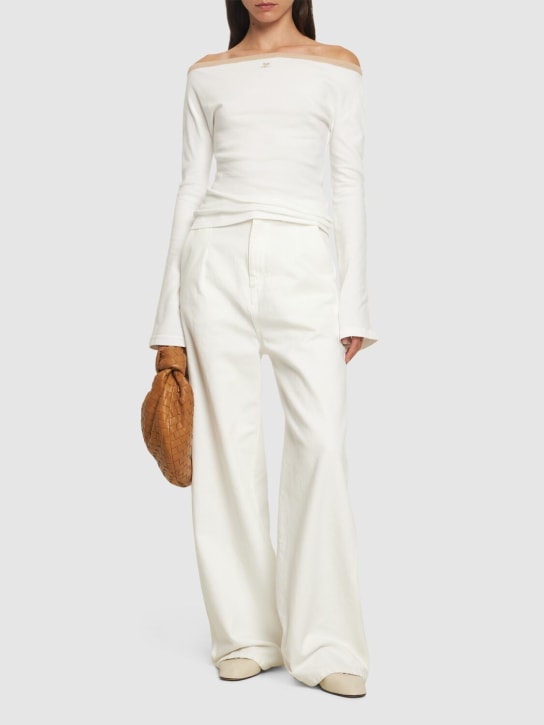 Courreges: Contrast boatneck cotton top - Beyaz - women_1 | Luisa Via Roma