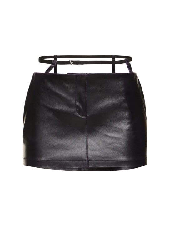 The Attico: Belted leather mini skirt - Siyah - women_0 | Luisa Via Roma