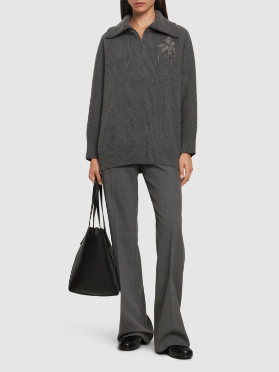 Brunello Cucinelli: Ribbed knit half zip sweater - Grey - women_1 | Luisa Via Roma