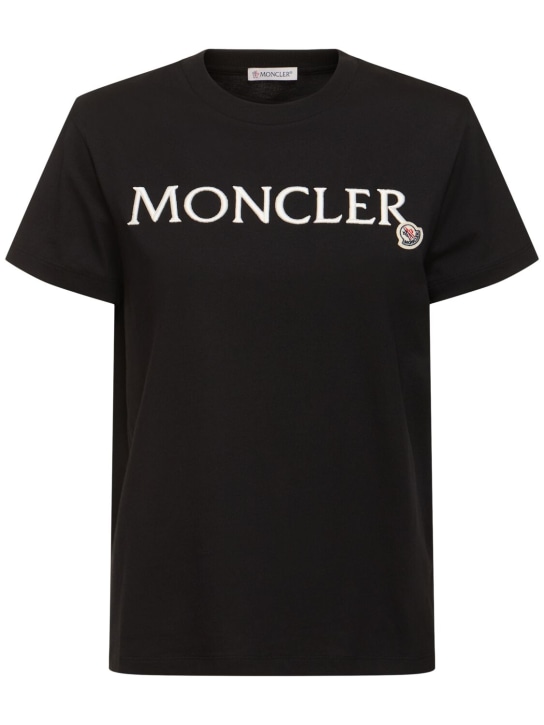 Moncler: Cotton t-shirt - Siyah - women_0 | Luisa Via Roma