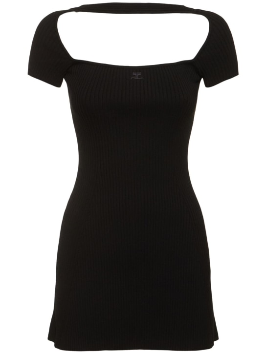 Courreges: Hyperbole rib knit viscose mini dress - Siyah - women_0 | Luisa Via Roma