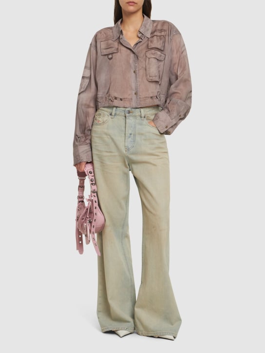 Acne Studios: Cotton voile crop cargo shirt - Light Brown - women_1 | Luisa Via Roma