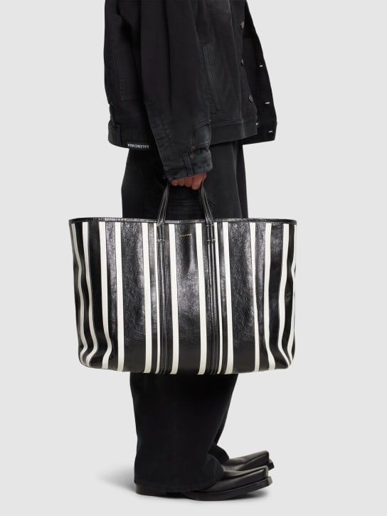 Balenciaga: Striped leather tote bag - Black/White - men_1 | Luisa Via Roma
