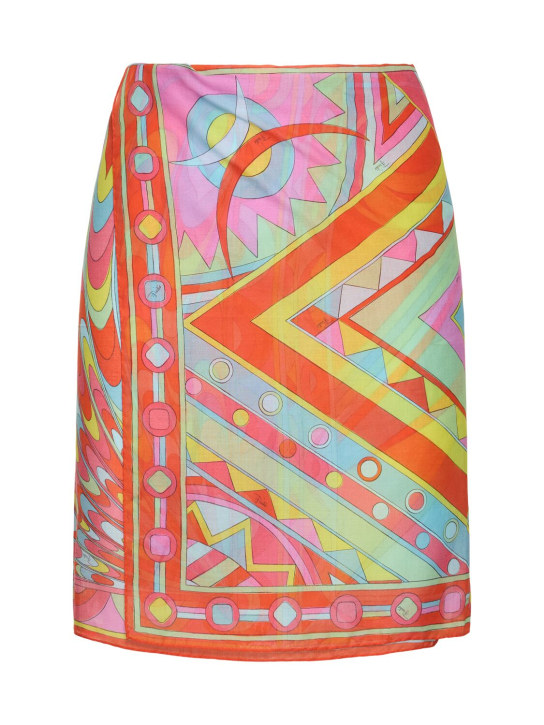 Pucci: Printed cotton short sarong - Pink/Orange - women_0 | Luisa Via Roma