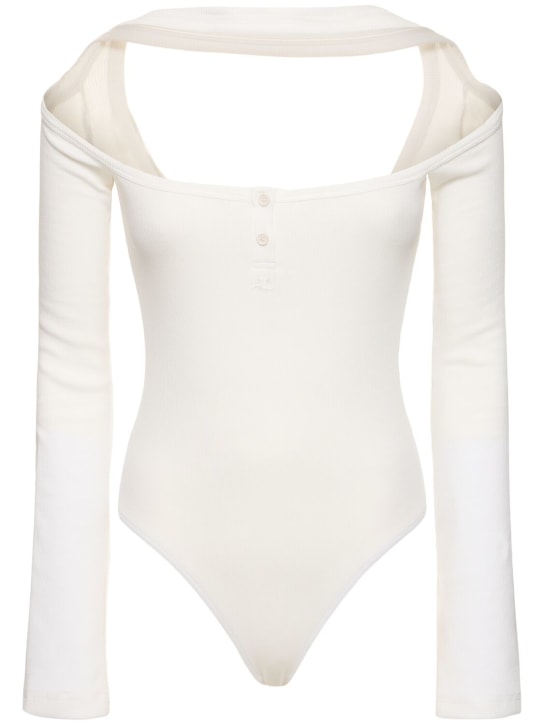 Courreges: Body en coton côtelé Hyperbole 90s - Blanc - women_0 | Luisa Via Roma