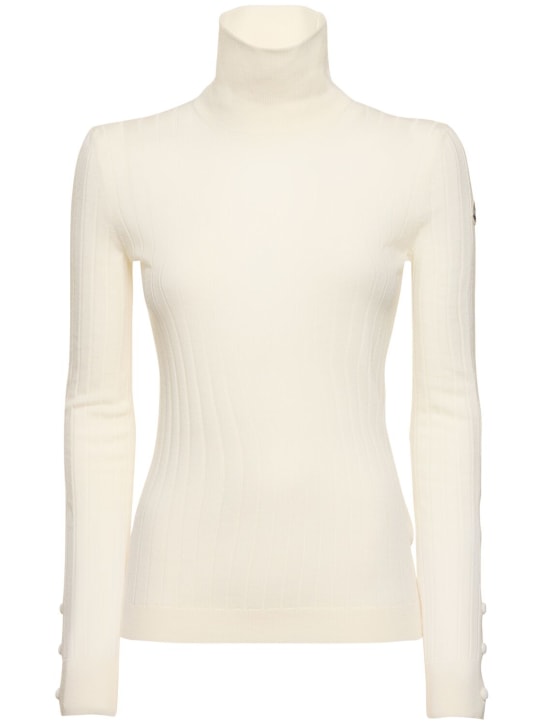 Moncler: Virgin wool blend turtleneck sweater - Bianco - women_0 | Luisa Via Roma
