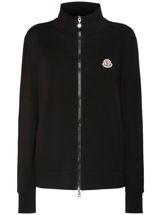 Moncler: Viscose blend zip-up sweatshirt - 黑色 - women_0 | Luisa Via Roma