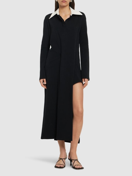 Courreges: 扭曲设计混棉Polo领连衣裙 - 黑色 - women_1 | Luisa Via Roma