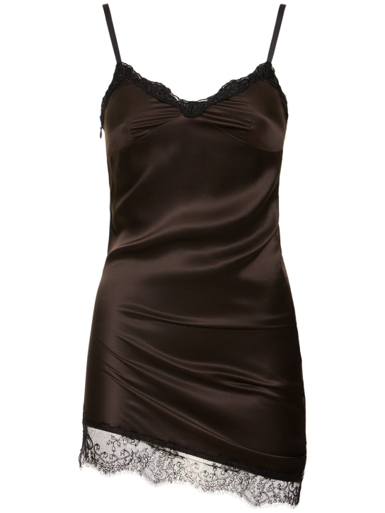 The Attico: Satin mini dress w/ lace inserts - Dark Brown - women_0 | Luisa Via Roma