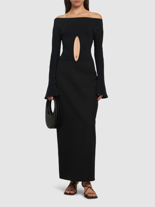 Courreges: 垂褶平纹针织棉质连体衣 - 黑色 - women_1 | Luisa Via Roma