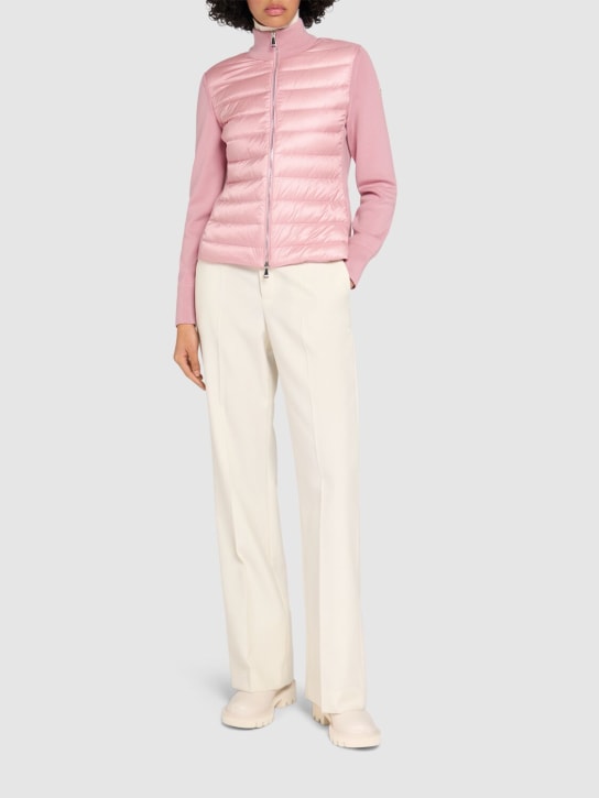 Moncler: Padded wool blend down cardigan - Pink - women_1 | Luisa Via Roma