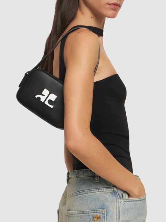 Courreges: Slim leather camera bag - Black - women_1 | Luisa Via Roma