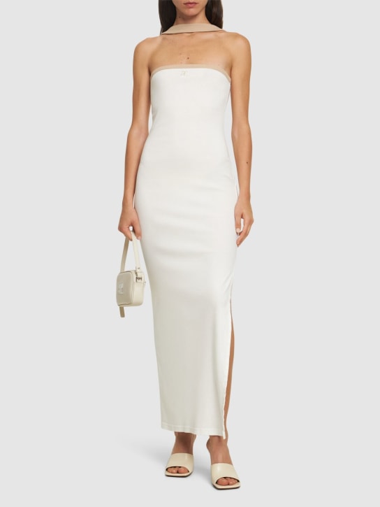 Courreges: Contrast hyperbole cotton long dress - Beyaz - women_1 | Luisa Via Roma