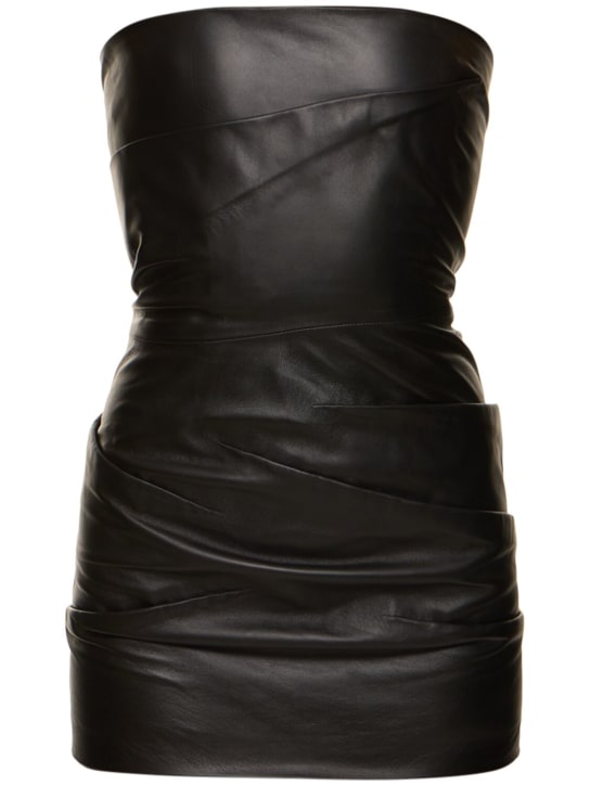 The Attico: Strapless leather mini dress - Nero - women_0 | Luisa Via Roma