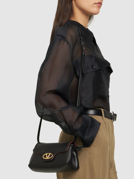 Valentino Garavani: Mini Vlogo leather shoulder bag - Black - women_1 | Luisa Via Roma