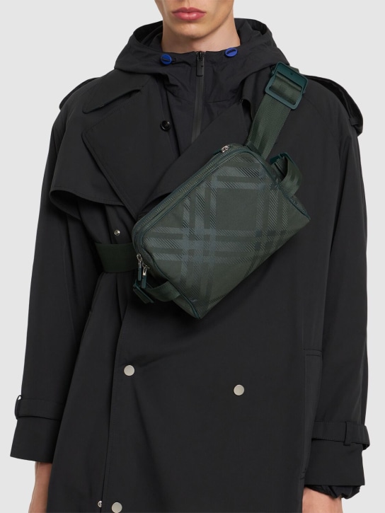 Burberry: Check print jacquard belt bag - Vine - men_1 | Luisa Via Roma