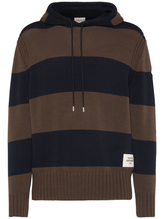 Moncler: Striped cotton hoodie - Brown/Blue - men_0 | Luisa Via Roma