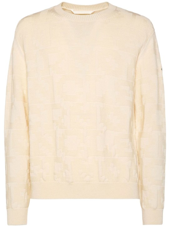 Moncler: Virgin wool crewneck sweater - シルクホワイト - men_0 | Luisa Via Roma