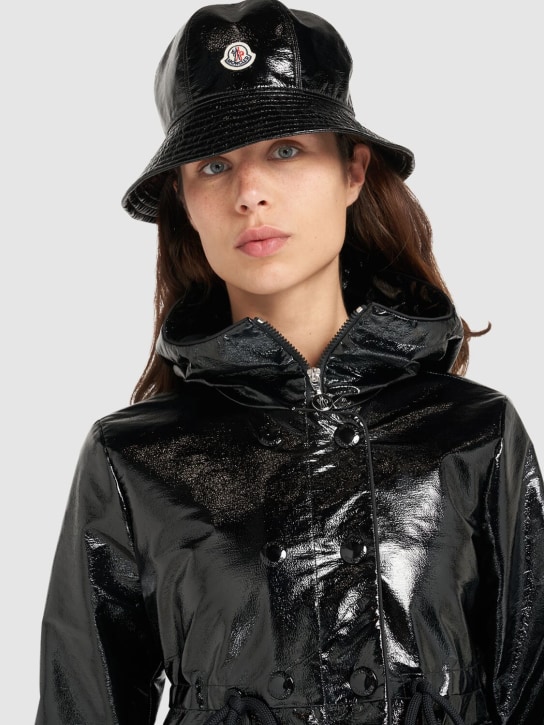 Moncler: Shiny vinyl bucket hat - Noir - women_1 | Luisa Via Roma