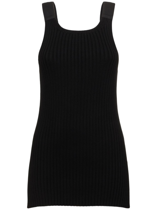 Helmut Lang: Rib knit stretch cotton tank top - Siyah - women_0 | Luisa Via Roma