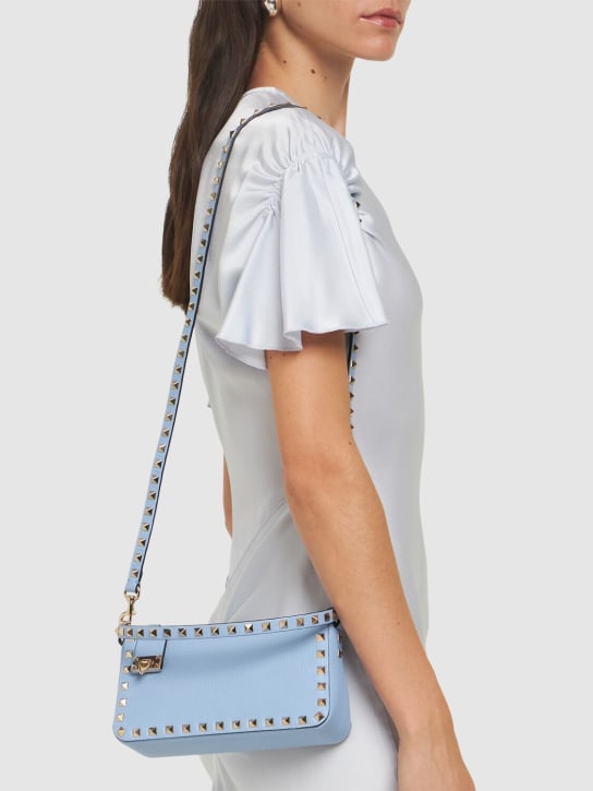 Valentino Garavani: Small Rockstud leather shoulder bag - Poplin Blue - women_1 | Luisa Via Roma