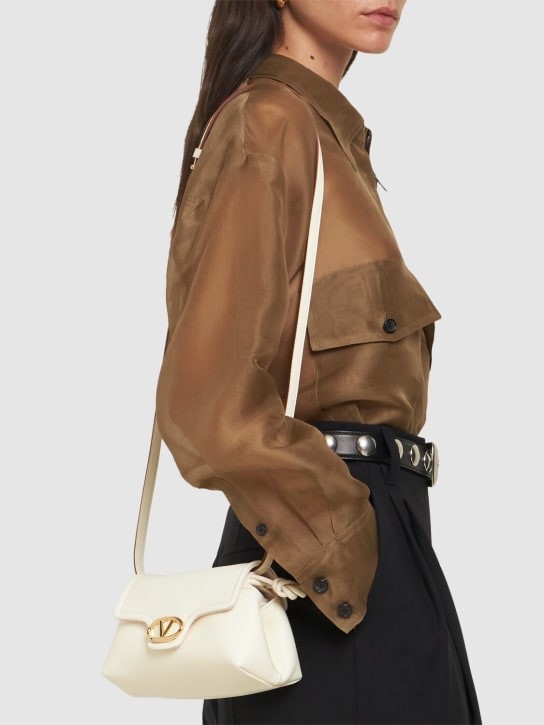 Valentino Garavani: Mini Vlogo leather shoulder bag - Ivory - women_1 | Luisa Via Roma