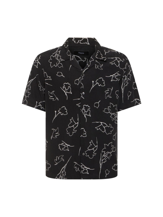 Theory: Printed lyocell short sleeve shirt - Siyah - men_0 | Luisa Via Roma