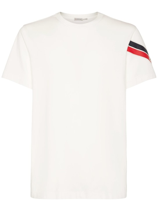 Moncler: T-shirt en coton imprimé tricolore - Off-White - men_0 | Luisa Via Roma