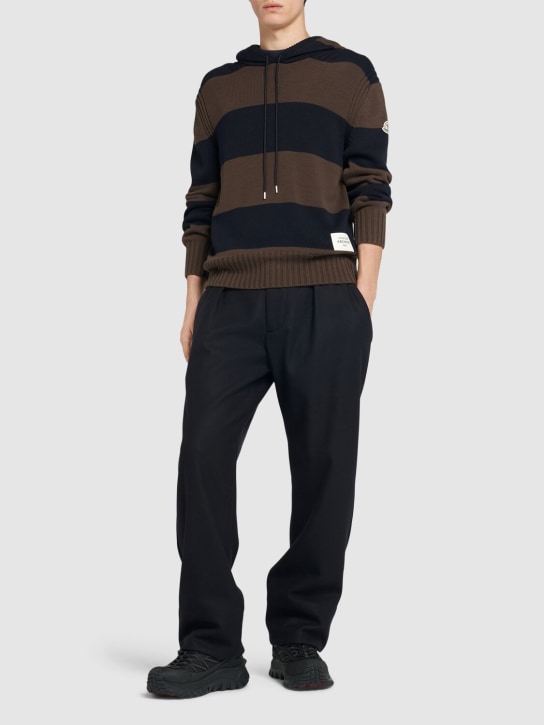 Moncler: Striped cotton hoodie - Brown/Blue - men_1 | Luisa Via Roma