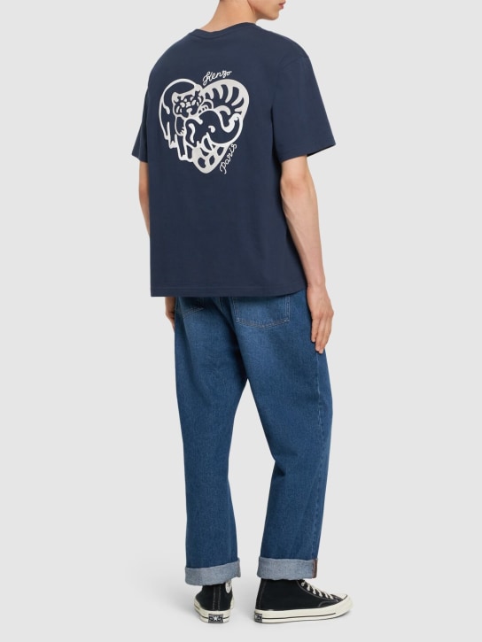 Kenzo Paris: Oversized logo cotton t-shirt - Gece Mavisi - men_1 | Luisa Via Roma