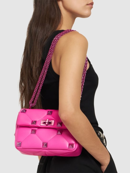 Valentino Garavani: Medium Roman Stud leather shoulder bag - Uwt Pink Pp - women_1 | Luisa Via Roma