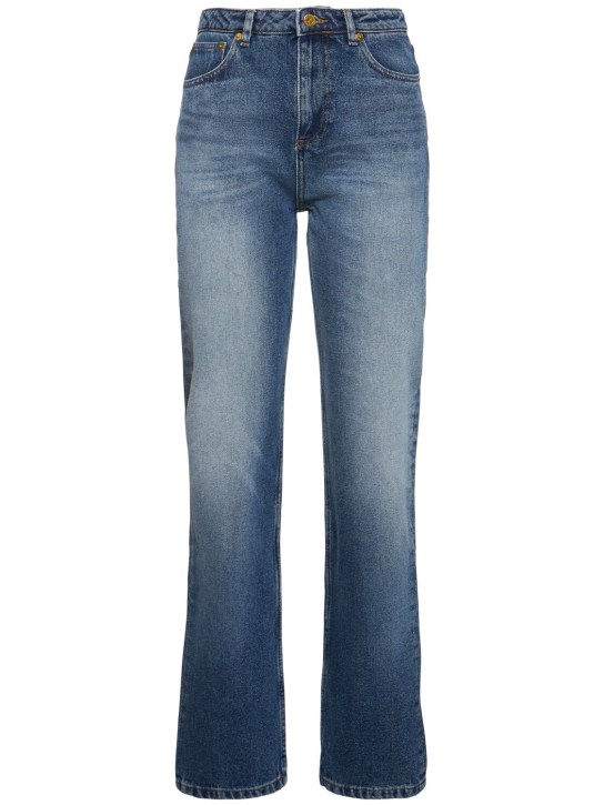 A.P.C.: Jeans rectos de denim con cintura media - Azul - women_0 | Luisa Via Roma