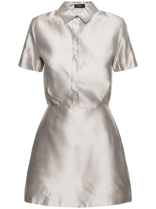 Theory: Short sleeve silk satin mini dress - Grey - women_0 | Luisa Via Roma