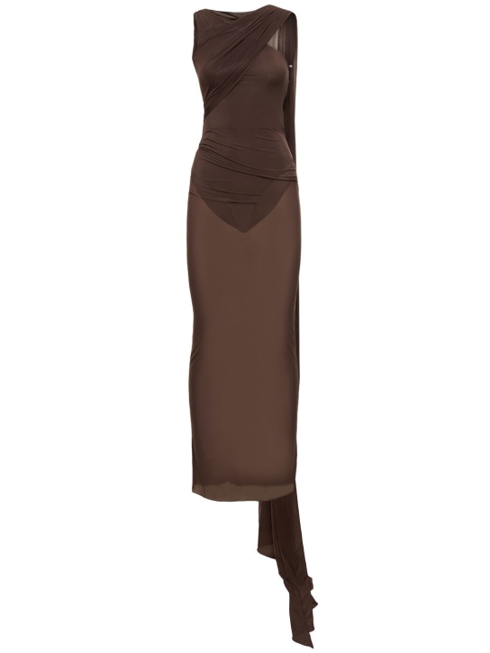 The Attico: Sheer long dress w/ scarf panel - Brown - women_0 | Luisa Via Roma