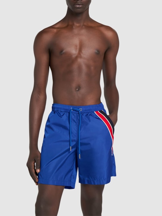 Moncler: Light bi-stretch nylon swim shorts - Electric Blue - men_1 | Luisa Via Roma