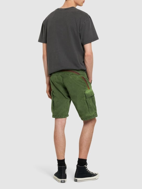 SUNDEK: Striped cotton poplin cargo shorts - Dark Green - men_1 | Luisa Via Roma