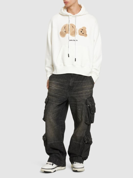 Palm Angels: Bear embroidery cotton hoodie - White/Brown - men_1 | Luisa Via Roma